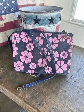 kate spade Crossbody Learher and Jacquard Navy with Pink Cashmere Clovers